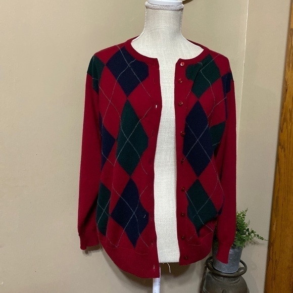 𝅺true VTG. 70's PRINGLE Scotland argyle cardigan sweater M/L. - Picture 1 of 11